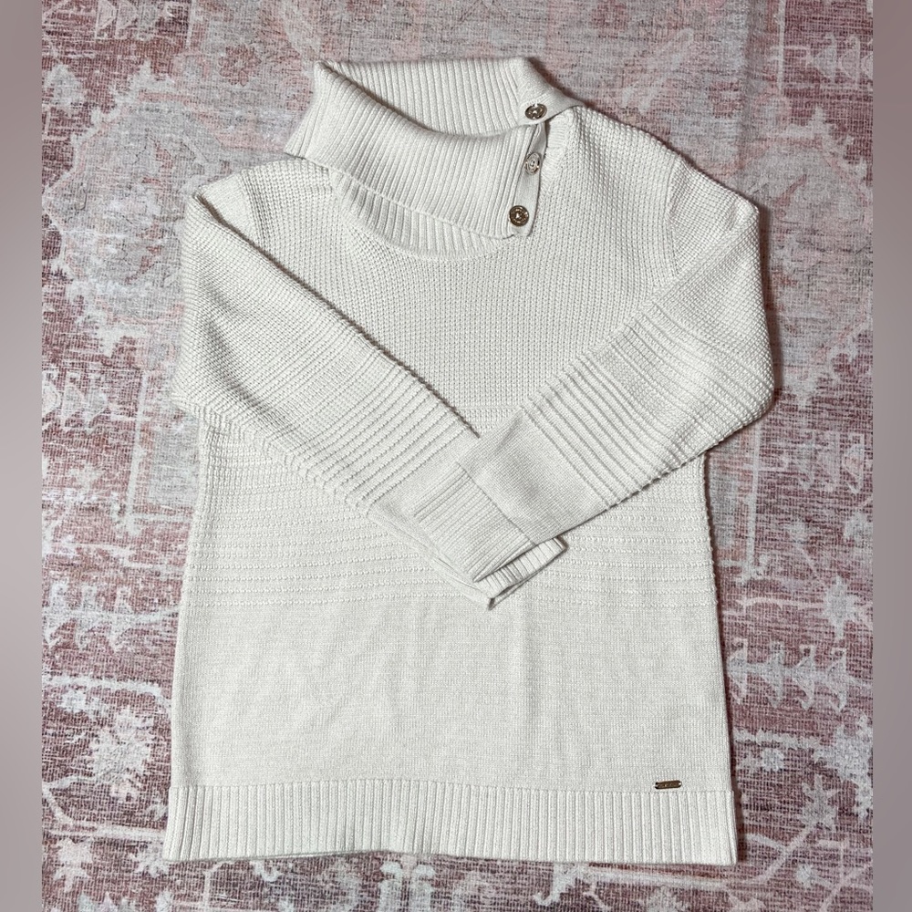••Calvin Klein Cowl Neck Knit Sweater with Gold Buttons